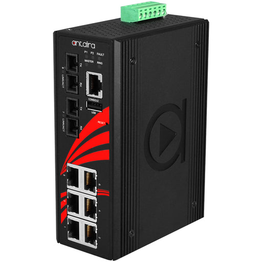 LMX-0802-M 8-Port Industrial Light Layer 3 Managed Ethernet Switch, w/6*10/100Tx Ports + 2*100Fx Multi-Mode SC Fiber Ports.