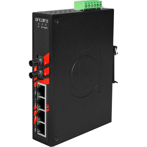 Antaira Technologies LNP-0501-ST-M 5-Port Industrial PoE+ Unmanaged Ethernet Switch w/4x10/100TX (30W/Port) + 1*100Fx Multi-mode 2Km, ST Connectors Antaira Technologies