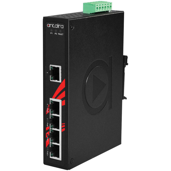 5-Port Industrial Gigabit PoE+ Unmanaged Ethernet Switch, w/4*10/100/1000Tx (30W/Port) + 1*10/100/1000Tx Antaira Technologies LNP-0500G 