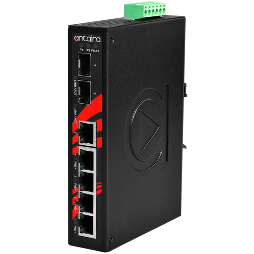 LNP-0702G-SFP 7-Port Industrial Gigabit PoE+ Unmanaged Ethernet Switch, with 4*10/100/1000Tx (30W/Port), 1*10/100/1000Tx, and 2*100/1000 SFP Slots Antaira Technologies LNP-0702G series