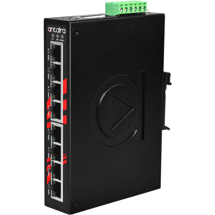 LNP-0800-T 8-Port Industrial PoE+ Unmanaged Ethernet Switch, 8*10/100Tx (30W/Port), 48~55VDC operating temperature of -40ºC to 75ºC Industrial Ethernet Switch.
Antaira Technologies LNP-0800 series 