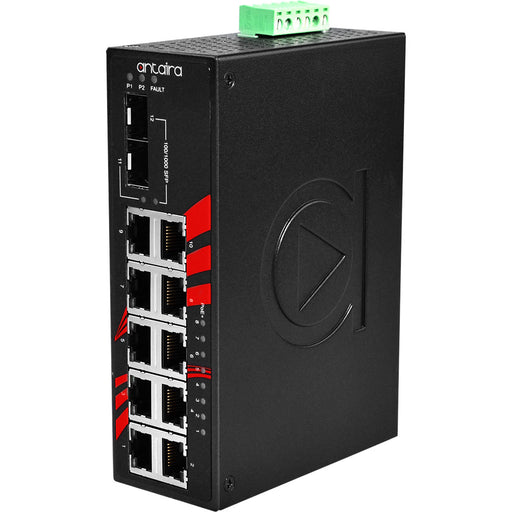 LNP-1202G-SFP 12-Port Industrial PoE+ Gigabit Unmanaged Ethernet Switch, 8*10/100/1000Tx (30W/Port), 2*10/100/1000Tx + 2*100/1000 SFP Slots Antaira Technologies LNP-1202G-series