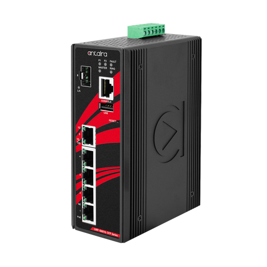 LMP-0601G-SFP-24-V2 6-Port Industrial Gigabit PoE+ Light Layer 3 Managed Ethernet Switch, w/4*10/100/1000Tx (30W/Port), 1*10/100/1000Tx, and 1*100/1000 SFP Slot, 12~55VDC Power Input; 