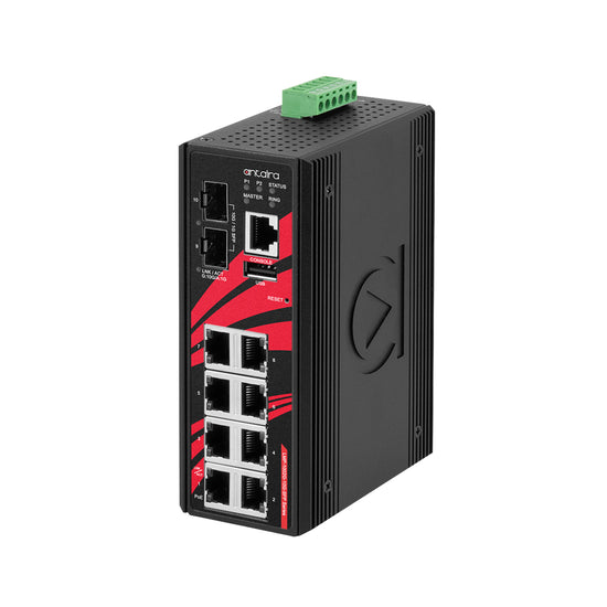 LMP-1002G-SFP-T 10-Port Industrial PoE+ Light Layer 3 Managed Ethernet Switch, w/8*10/100/1000Tx (30W/port) + 2*100/1000 SFP Slots; EOT: -40~75C.