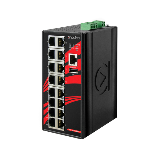 LMP-1600G 16-Port Industrial Gigabit PoE+ Light Layer 3 Managed Ethernet Switch, w/16*10/100/1000Tx (30W/port); 48~55VDC Power Input.