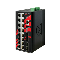 LMX-2004G-SFP 20-Port Industrial Gigabit Light Layer 3 Managed Ethernet Switch, with 16*10/100/1000Tx Ports and 4*100/1000 SFP Slots; 12~48VDC Power Input.
