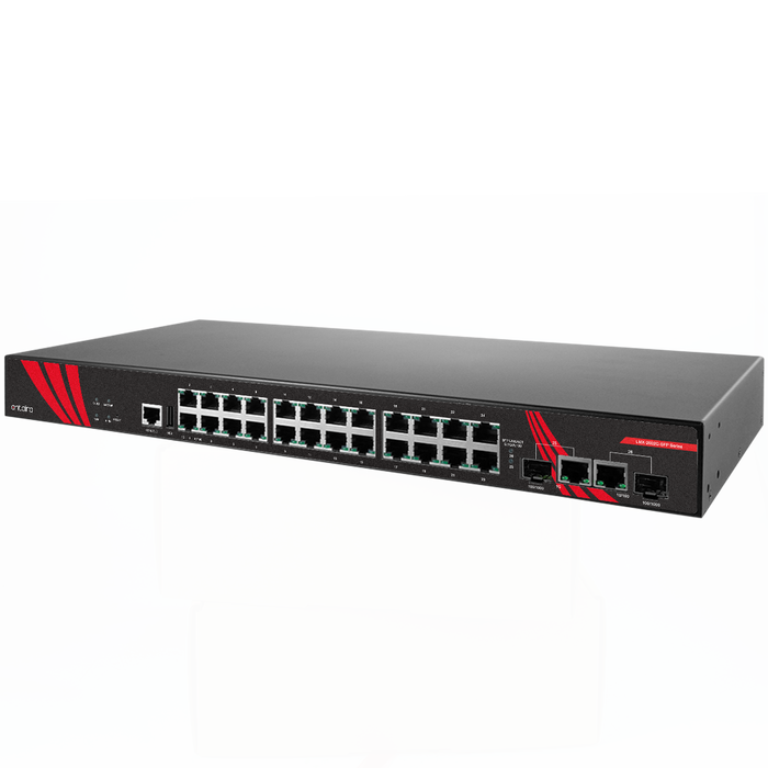 LMX-2602G-SFP 26-Port Industrial Gigabit Managed Ethernet Switch, w/24*10/100/1000Tx RJ45 and 2*Gigabit Combo Ports (2*10/100/1000Tx RJ45 and 2*100/1000 SFP Slots).