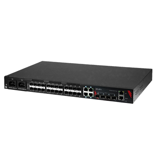 LMX-3228G-10G-SFP-AA 32-Port Industrial Gigabit Managed Ethernet Switch, with 4*10/100/1000 RJ45 Ports, 24*100/1000 SFP Slots, and 4*1G/10G SFP+ Slots with Dual AC Power Supply.