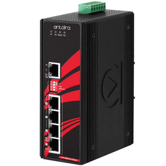 LNP-0500G-BT 5-Port Industrial Gigabit IEEE 802.3bt PoE++ Unmanaged Ethernet Switch, w/4*10/100/1000Tx (90W/Port) and 1*10/100/1000Tx.