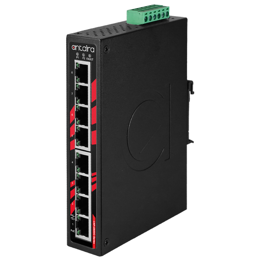 LNP-0800G 8-Port Industrial PoE+ Gigabit Unmanaged Ethernet Switch, with 8*10/100/1000Tx (30W/Port), 48~55VDC Power Input.