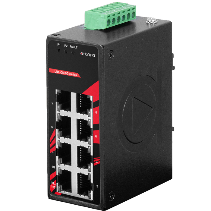 LNX-C800G 8-Port 10/100/1000TX Compact Industrial Ethernet Switch Antaira Technologies