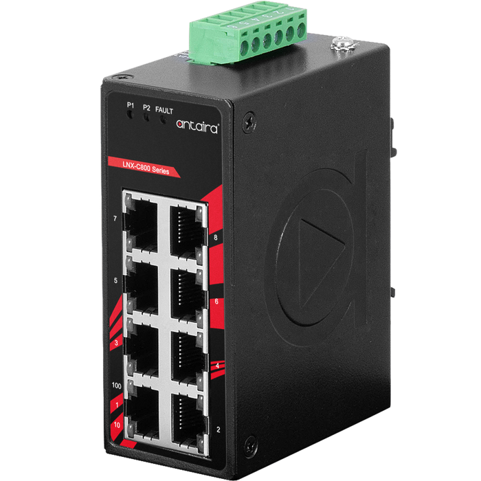 LNX-800A 8-Port 10/100TX Slim Industrial Ethernet Switch.