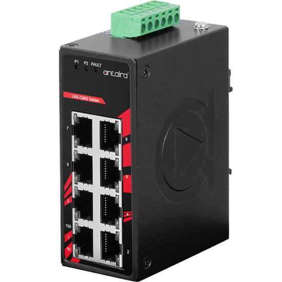 LNX-C800 8-Port 10/100TX Compact Industrial Ethernet Switch.