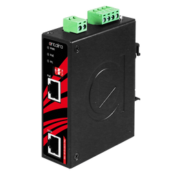 Industrial Gigabit Enhanced PoE++ Injector - 1*10/100/1000Base-T(X) with Enhanced PoE-PSE (100W/Port) and 1*10/100/1000Base-T(X), Booster Version, 9~55VDC; EOT: -40°C to 75°C.