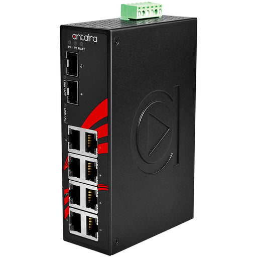 LNX-1002G-10G-SFP 10-Port Industrial Gigabit Unmanaged Ethernet Switch, with 8*10/100/1000Tx and 2*10G SFP+ Slots Antaira Technologies