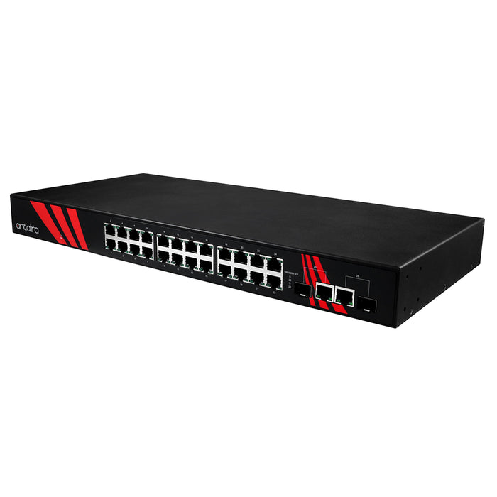 Antaira Technologies LNX-2602G-SFP 26-Port Industrial 1U 19" Rackmount Gigabit Unmanaged Ethernet Switch, 24*10/100/1000TX + 2*Gigabit Combo (2*10/100/1000Tx RJ45 &amp; 2*100/1000 SFP Slots). Antaira Technologies LNX-2602G- SFP series