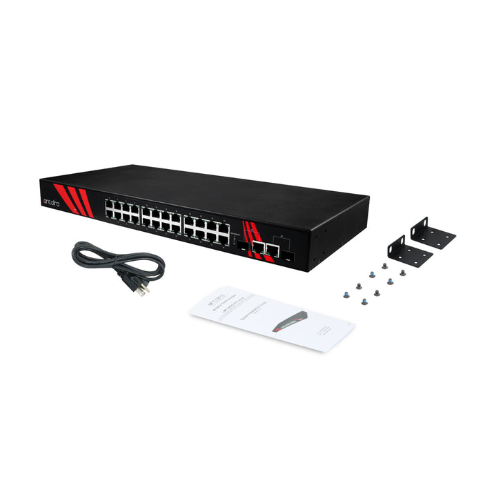 Antaira Technologies LNX-2602G- SFP 26-Port Industrial 1U 19" Rackmount Gigabit Unmanaged Ethernet Switch,